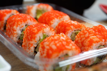 Sushi roll Philadelphia on table