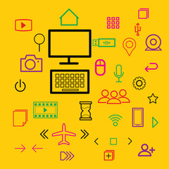 Computer icons flat line color