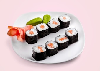 Sushi, Plate, Isolated.