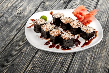 Sushi, plate, gourmet.