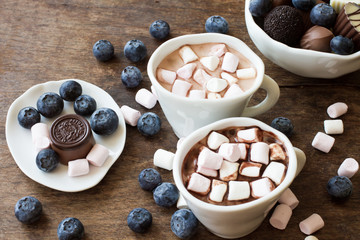 white mug with blueberry and Belgian chocolate