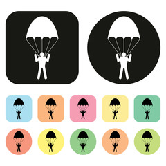 Parachute icon. Skydiver icon. Vector