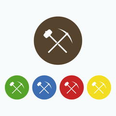 Simple icon with a pick-axe and hammer.