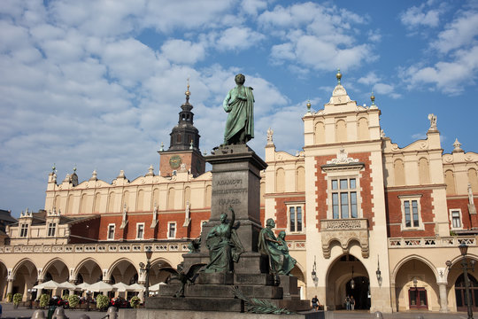 Adam Mickiewicz Monument and Sukiennice in Krakow