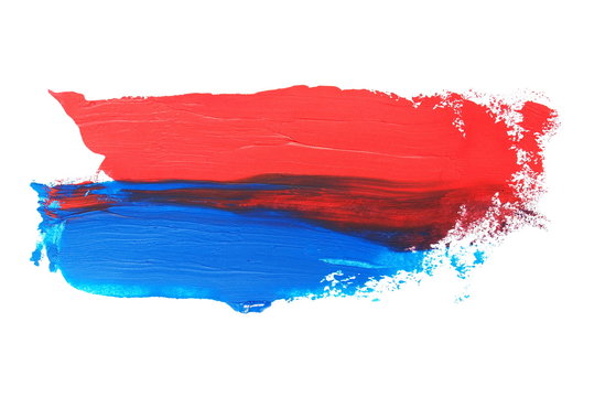 photo red blue grunge brush strokes oil paint isolated on white
