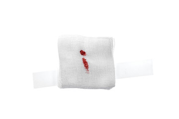 Gauze bandage with blood isolated on white,clipping path.