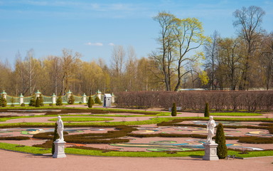 Regular park with antique statues in Oranienbaum