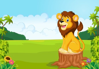Obraz na płótnie Canvas Cartoon cute lion sit on the tree
