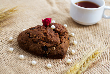 Homemade heart shape cakes on a table