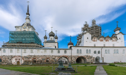 Fototapeta premium View of the gallery and the church of the Solovetsky monastery.