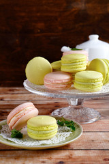 Colourful macaroon on a stand