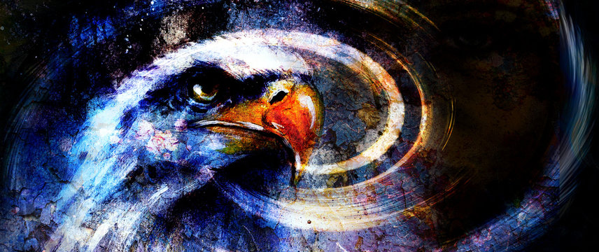 painting  eagle on an abstract background, with crackle structur