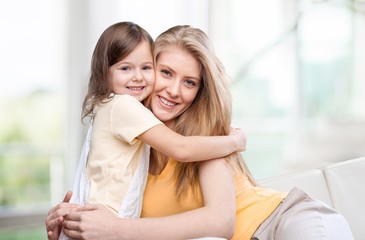 Fototapeta premium Mom, hugging, sofa.
