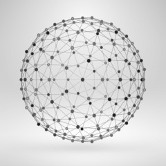3D Sphere with Lines and Dots. Vector Wireframe Polygonal Element