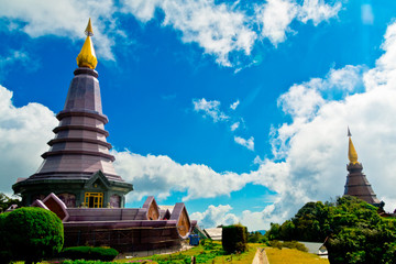 Naklejka premium Landscape of two pagodas Noppamethanedol & Noppapol Phumsiri in