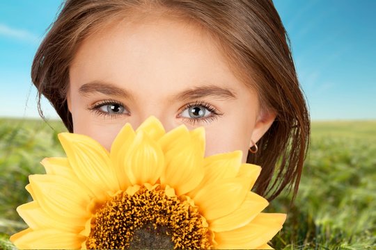 Child, Sunflower, Playing.
