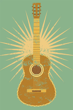 Vintage guitar poster. Retro typographical grunge vector illustration.