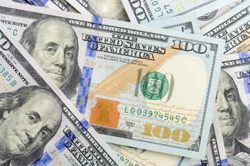 close up hundred dollars bank notes background