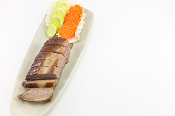 Smoked duck on white background.