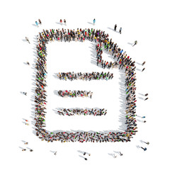 people in the shape of a sheet  paper, writing.