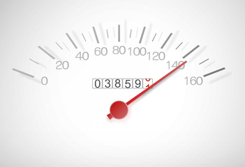 Speedometer with a red arrow almost at top speed