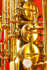 Close-up detailed view of alto saxophone keys 