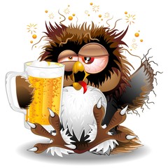 Naklejka premium Drunk Owl Fun Cartoon