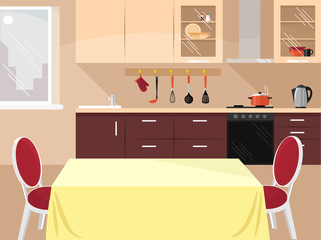 Vector kitchen flat illustration