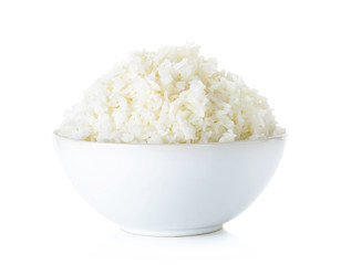 Rice with bowl isolated on the white background