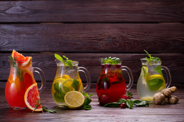 Different types of fresh lemonades.