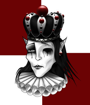 Black & white chess king with luxury jewel crown illustration.