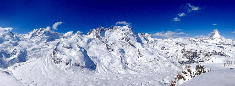 Panorama of Matterhorn snow mountains