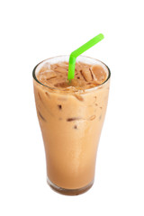 Ice milk coffee, Isolated on white
