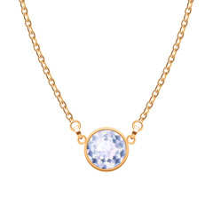 Golden chain necklace with round diamond pendant. - 84668491