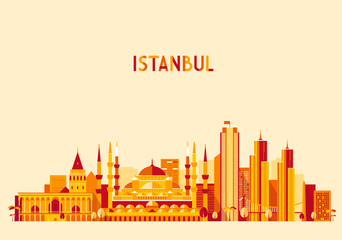 Fototapeta premium Istanbul Turkey skyline Flat design trendy vector