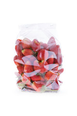 strawberry juicy fruit in plastic bag packaging isolated