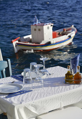 restaurant at harbor Amoudi, Santorini