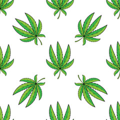 Vector seamless retro pattern, cannabis green leaf