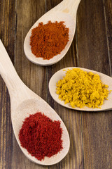 different spices in a wooden spoon