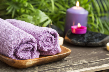 Obraz na płótnie Canvas Spa Cotton Towels.Wellness Background with Scent Candles