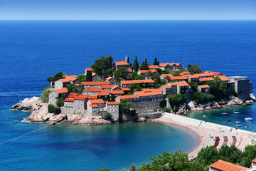 Sveti Stefan island near city of Budva, Montenegro - obrazy, fototapety, plakaty