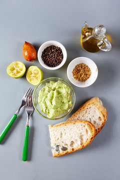 fresh green avocado cream and homemade bread pagnotta