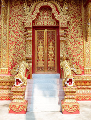 Thailand gold stripes on the arch of the church.