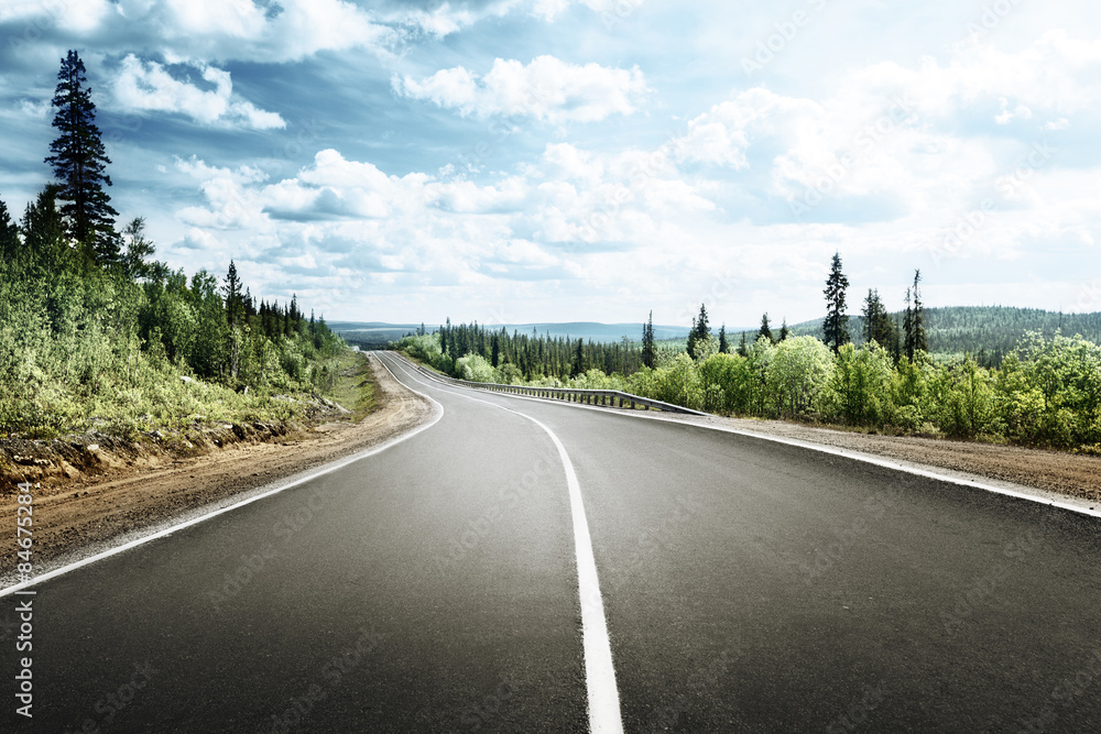 Poster road in mountain forest