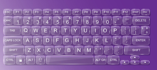 KEYBOARD PC MAC GLASS WHIT SHADOW TRASPARENT PURPLE