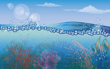 Fototapeta na wymiar Underwater nature background, vector illustration