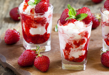 Delicious strawberry ice cream, selective focus