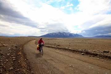 Mountain biker traveling in the mountains