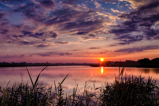 Fototapeta Beautiful summer sunset on the lake