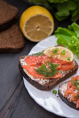 Sandwich with salmon for breakfast